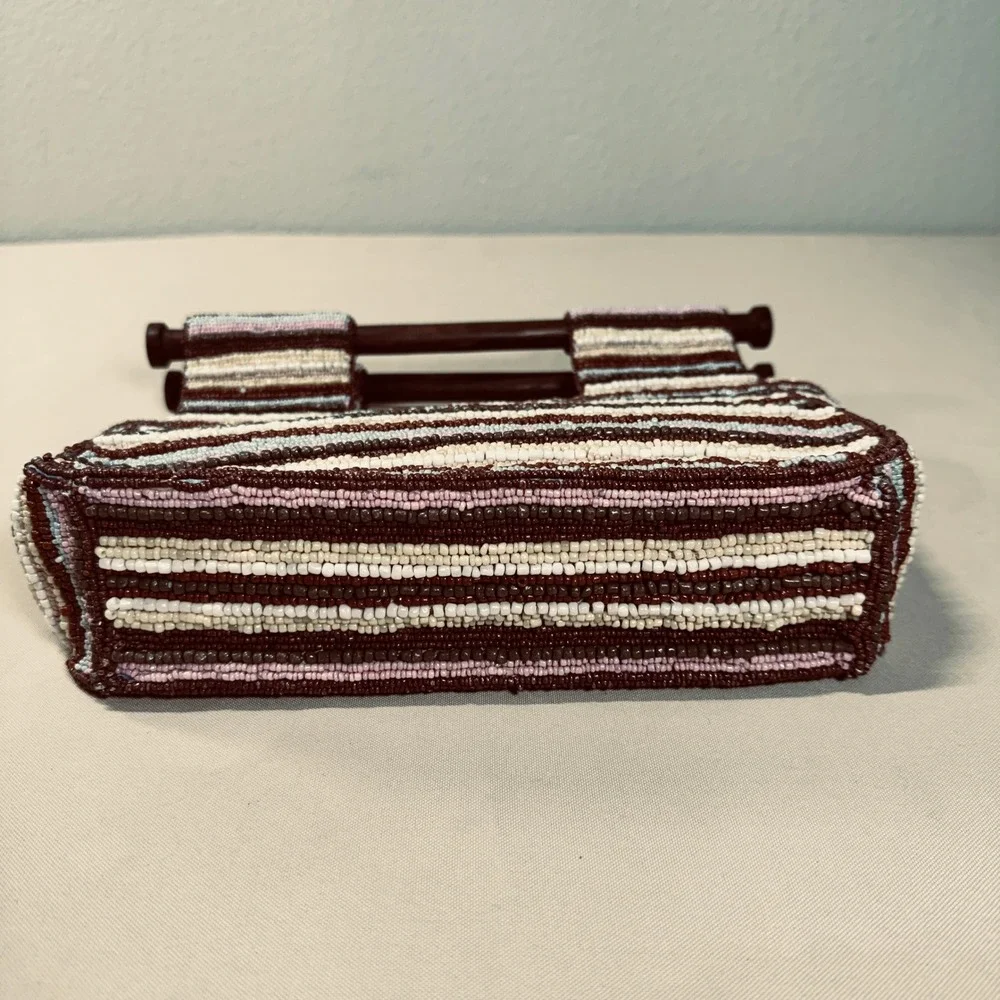 Antonio Melani Glass Bead Handbag Wood Handle Brown‎ Cream Blue Pink Summer Boho - Picture 16 of 16